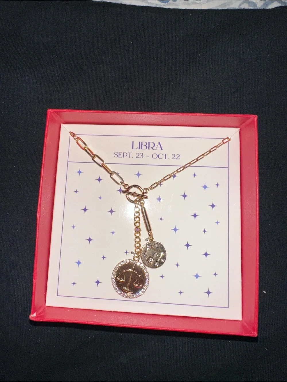 Libra Zodiac Necklace Set — Gold Scales Pendant + Mini Charm (Sept 23–Oct 22)